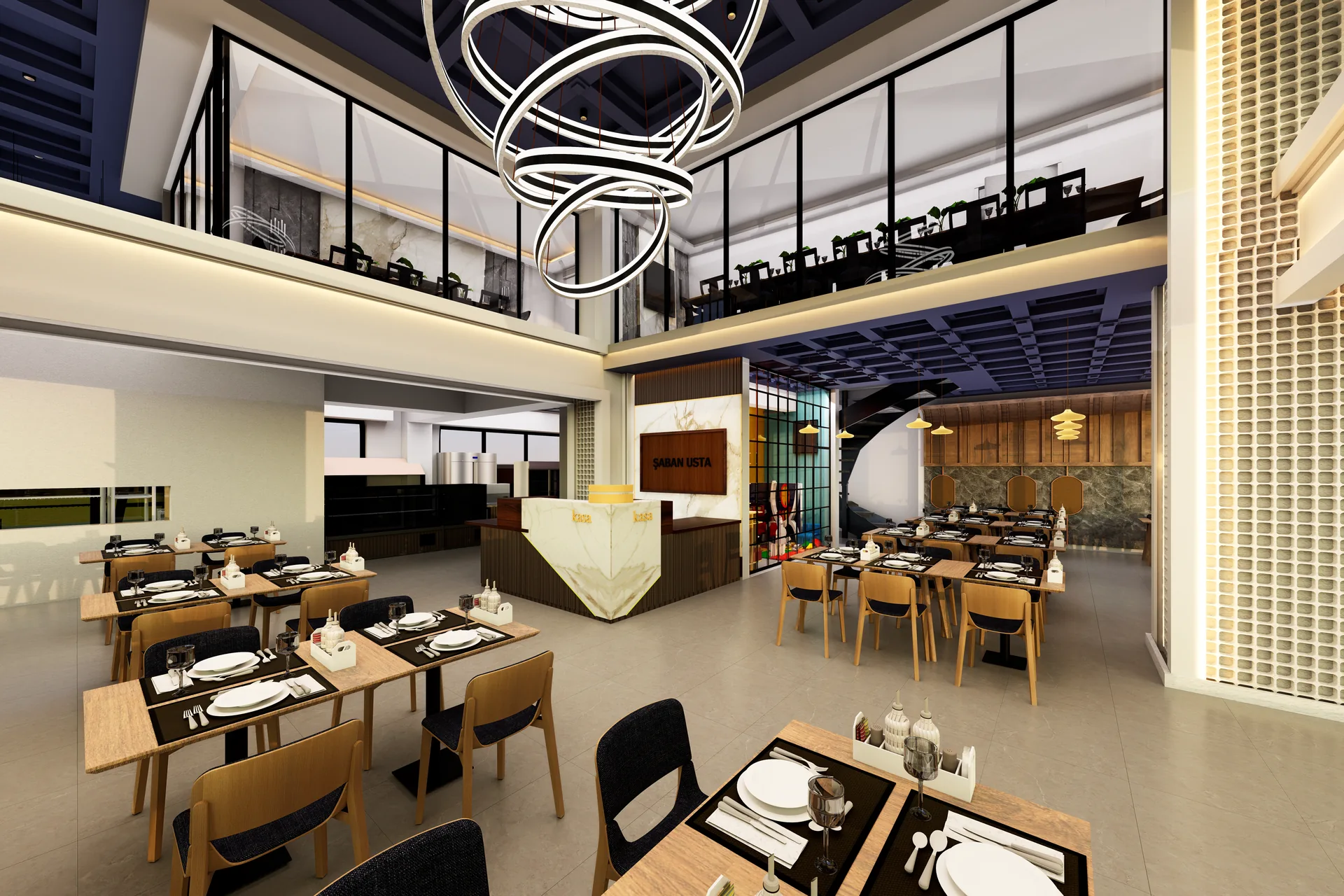 Şaban Usta restoranının çift yükseklikli salonu