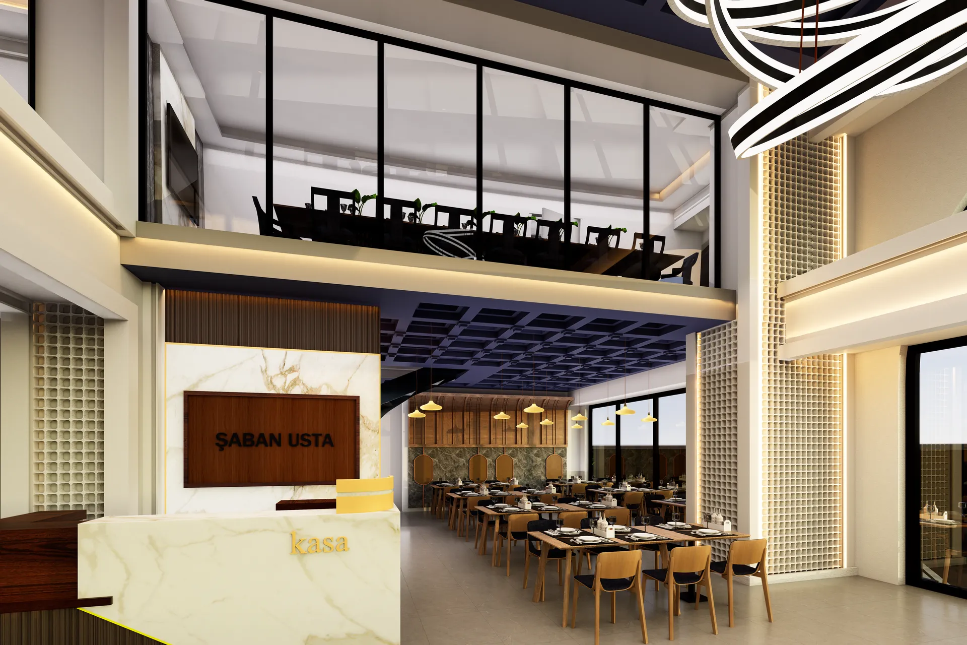 Şaban Usta Restoran sarı sarkıt aydınlatma